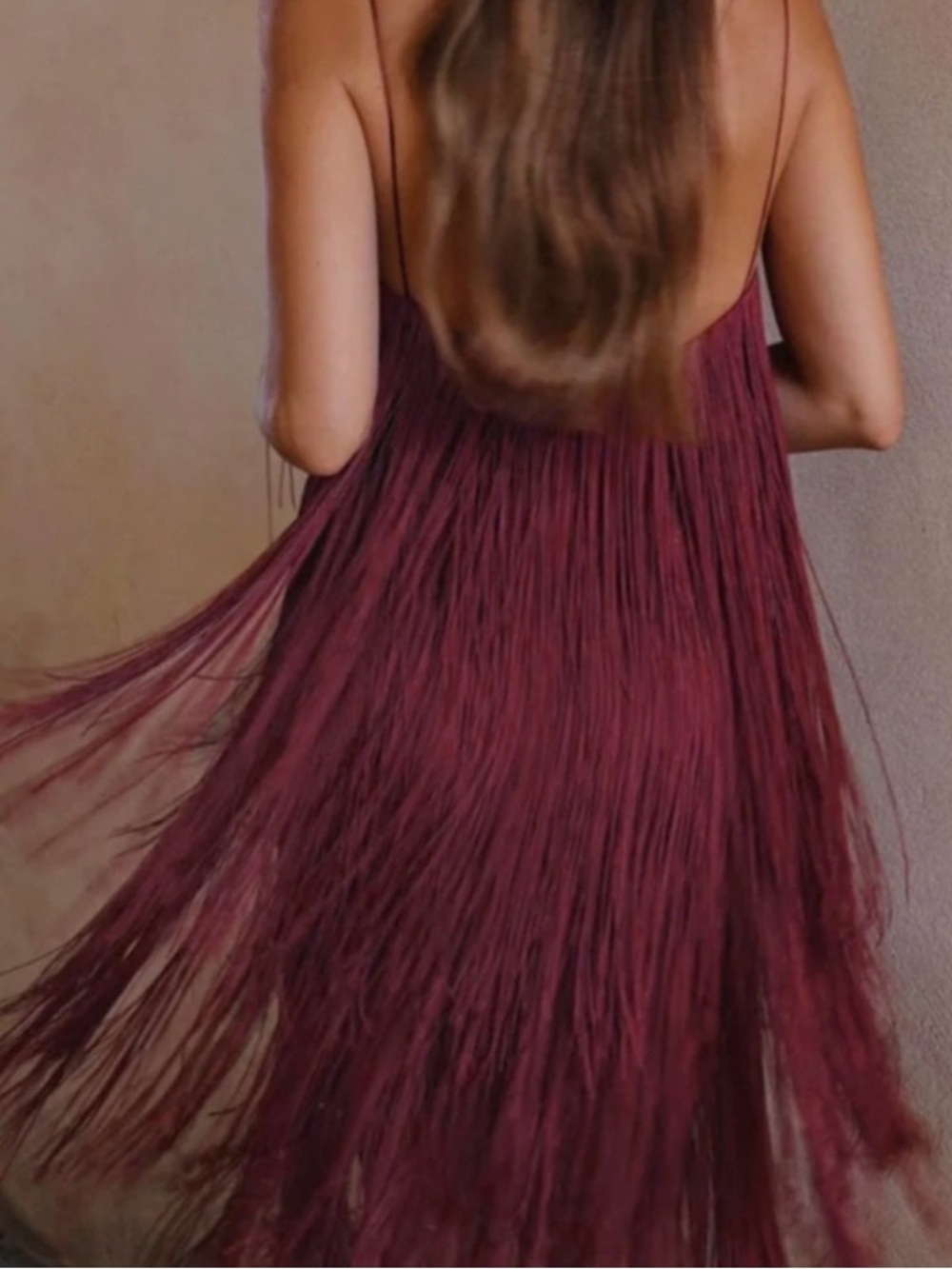 Commense Fringe Slip Dress in Burgundy - Picture 2 of 6